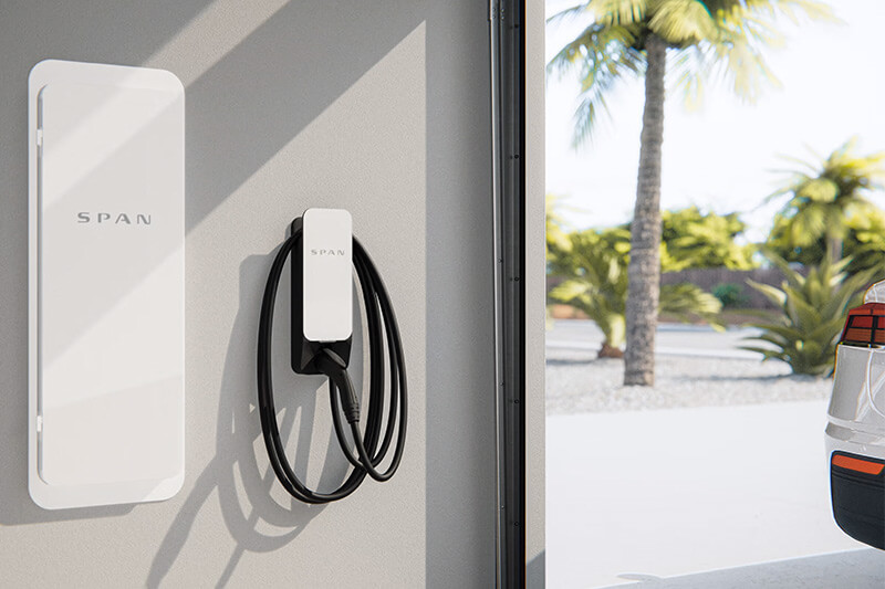 SPAN smart panel with EV charger installed on residential wall, supporting home energy management and electric vehicle charging in Southern California