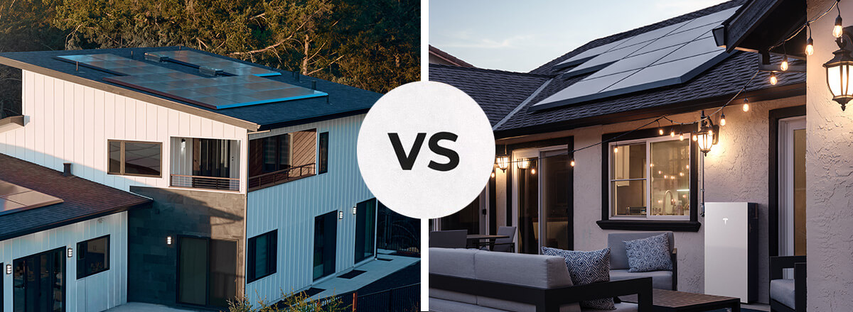 Comparison of a Southern California home with solar panel installation versus a home with solar panels and whole-home battery backup energy storage system.